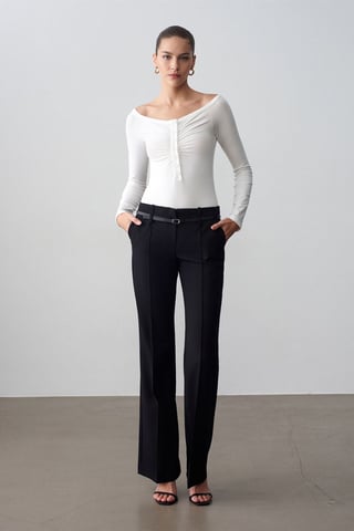 Belted Straight-Leg Crepe Trousers