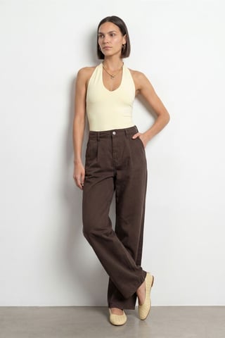 Mid-Waist Wide-Leg Pleated Trousers