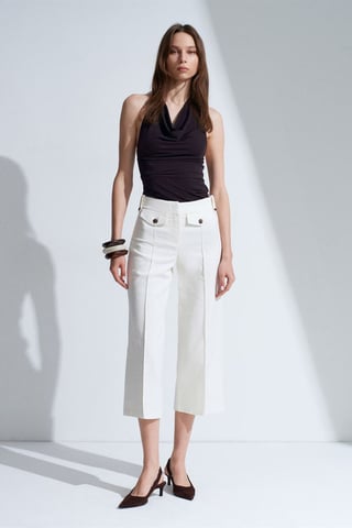 High-Waist Cotton Poplin Capri Culottes