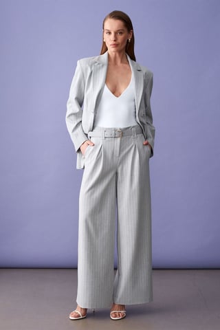 Striped Wide-Leg Pleated Trousers