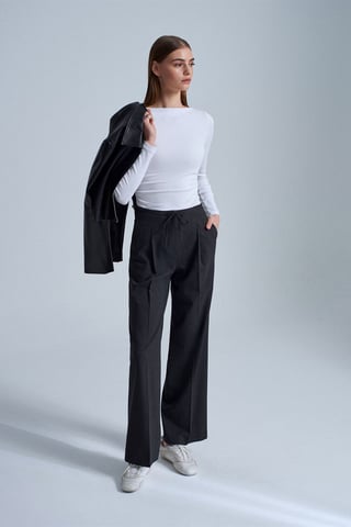 Wide-Leg Crepe Drawstring Trousers