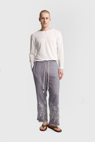 Men's Cotton Embroidered Knit Wide-Leg Pants