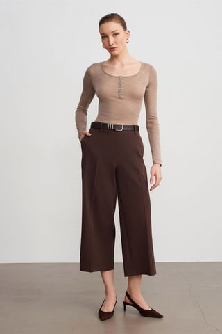 High-Waist Belted Crepe Culottes