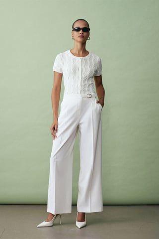 Wide-leg Belted Crepe Trousers
