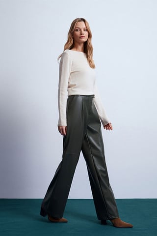 High-Waist Wide-Leg Faux Leather Trousers