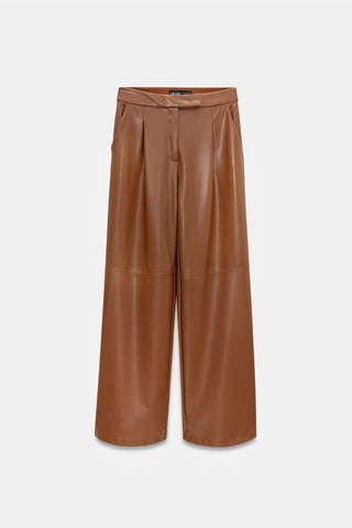 High-Waist Wide-Leg Faux Leather Trousers