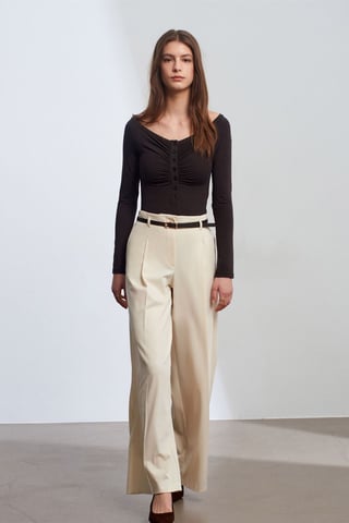 Women's Belted Wide-leg Crepe Trousers