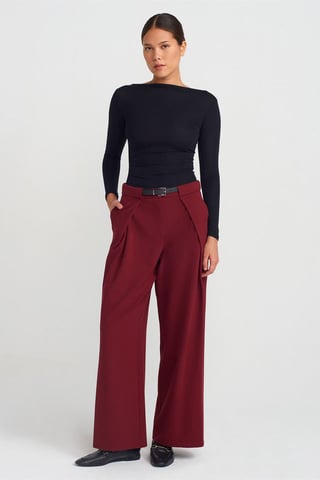 Women's Wide-Leg Crepe Trousers With Belt
