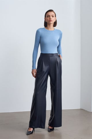 High-Waist Wide-Leg Faux Leather Trousers