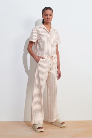 Women's Striped Wide-leg Linen Trousers