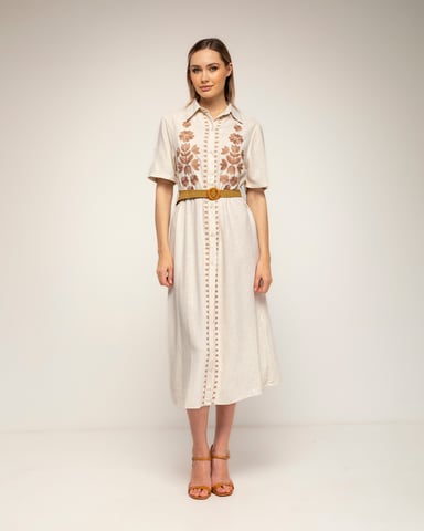 Shirt dress with floral embroidery on the chest and sides, sold separately with a belt
