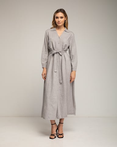 Long knit shirt dress with chest pockets and belt