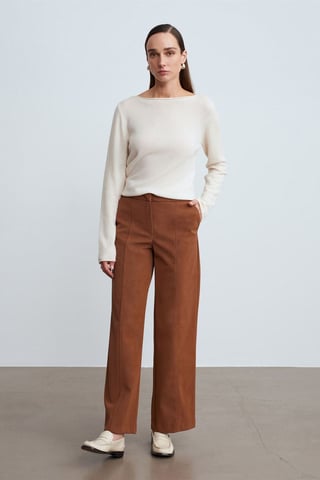 High-Waist Wide-Leg Faux Suede Trousers