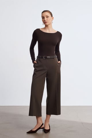 High-Waist Belted Crepe Culottes