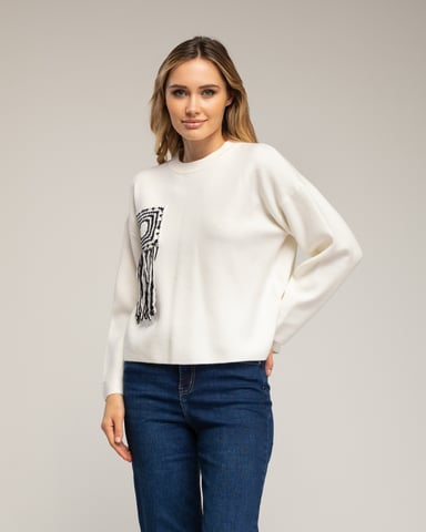 Knitted sweater with pocket and crochet detail