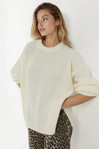 Texturerad Crew Neck Stickad Tröja