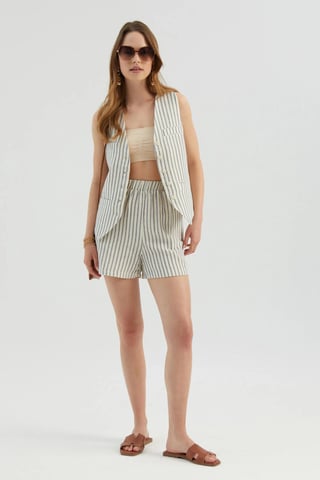 Striped High Waist Elastic Waist Shorts