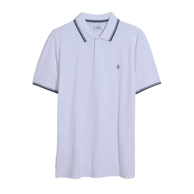 Original Penguin Mens Striped Regular Short-Sleeved Polo Shirt (Bright White)