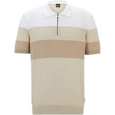 Boss Mens Trieste Stripe Knitted Polo Shirt (Light Beige)
