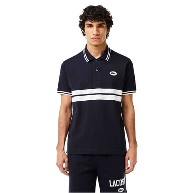 Lacoste Mens Striped Premium Cotton Polo Shirt (Black)