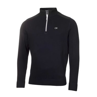 Calvin Klein Mens Embroidered Logo Zip Neck Raglan Sweatshirt (Navy)