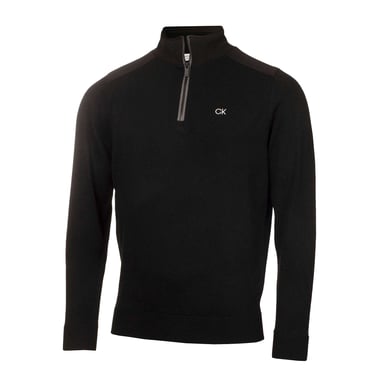 Calvin Klein Mens Embroidered Logo Zip Neck Raglan Sweatshirt (Black)
