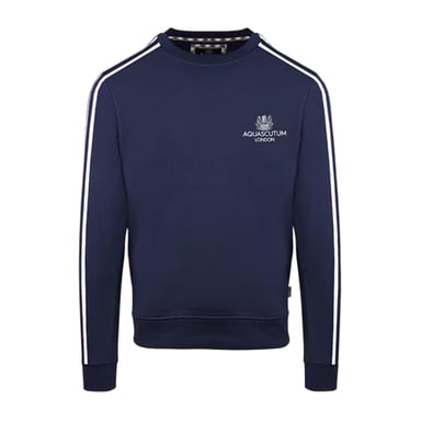 Aquascutum Mens Stripe Detail Crew Neck Long-Sleeved Sweatshirt (Navy)