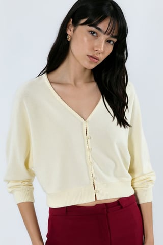 V-Neck Ribbed Crop Cardigan