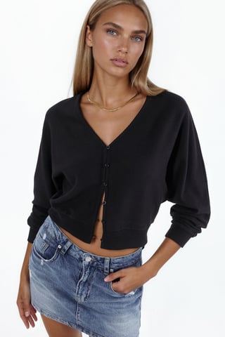 V-Neck Ribbed Crop Cardigan