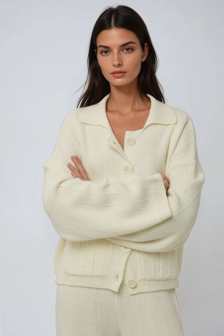 Texturerad stickad cardigan med knappar