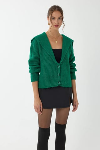 Avslappnad passform knäppt stickad cardigan