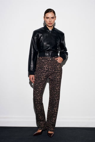 High-Waist Printed Straight-Leg Jeans
