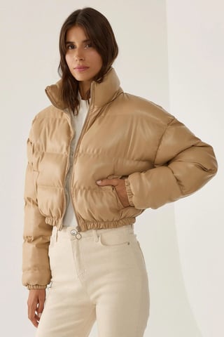 Faux läder puffjacka
