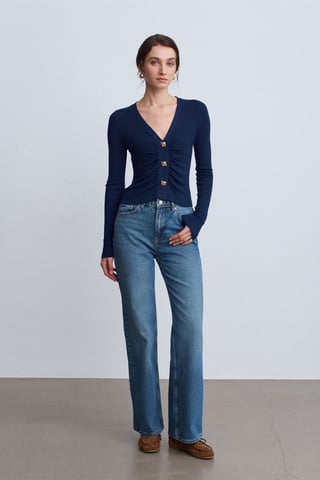 High-Waist Wide-Leg Cotton Denim Jeans