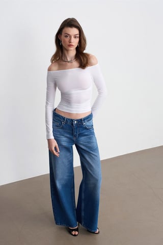 Low-Waist Wide-Leg Cotton Denim Jeans