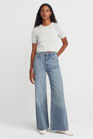 High-Waist Wide-Leg Cotton Denim Jeans