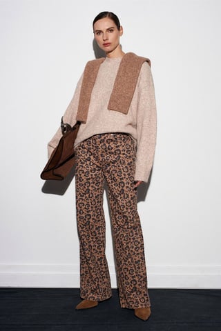 High-Waist Printed Wide-Leg Jeans