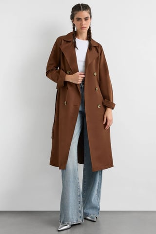 Dubbelknäppt bälte lång trenchcoat