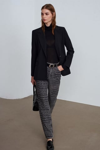 High-Waist Straight Leg Textured Jeans