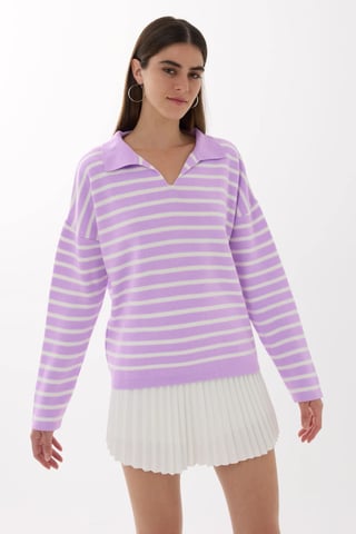 Striped Knitwear Polo Shirt Sweater
