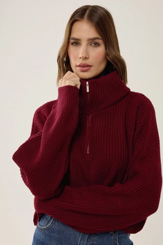 Zipper Collar Crop Sweater