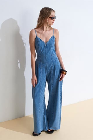 Wide-Leg Denim Jumpsuit