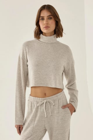Textured Turtleneck Crop Sweater