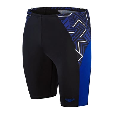 Speedo Mens Splice Geometric Pattern Swimming Jammer Shorts (Black)