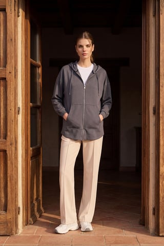 Oversized Hooded Long-sleeve Zip Tunic Top