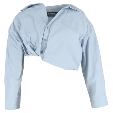 Jacquemus Mejean Cropped Poplin Shirt in Light Blue Cotton