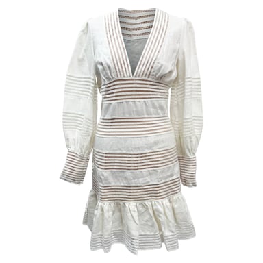 Zimmermann Crochet Trimmed Mini Dress in White Linen