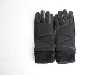 Bottega Veneta Zig Zag Tvåfärgade Handskar i Svart Nylon & Läder