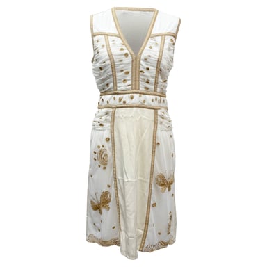 Diane von Furstenberg V-Neck Knee-Length Dress in Cream Polyester