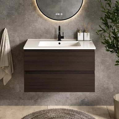 Mirlux Badkamermeubel luma 80 cm walnoot witte wastafel